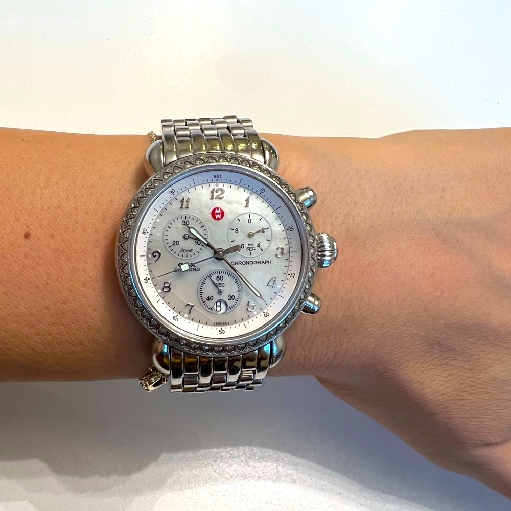 Michele round face watch with diamonds